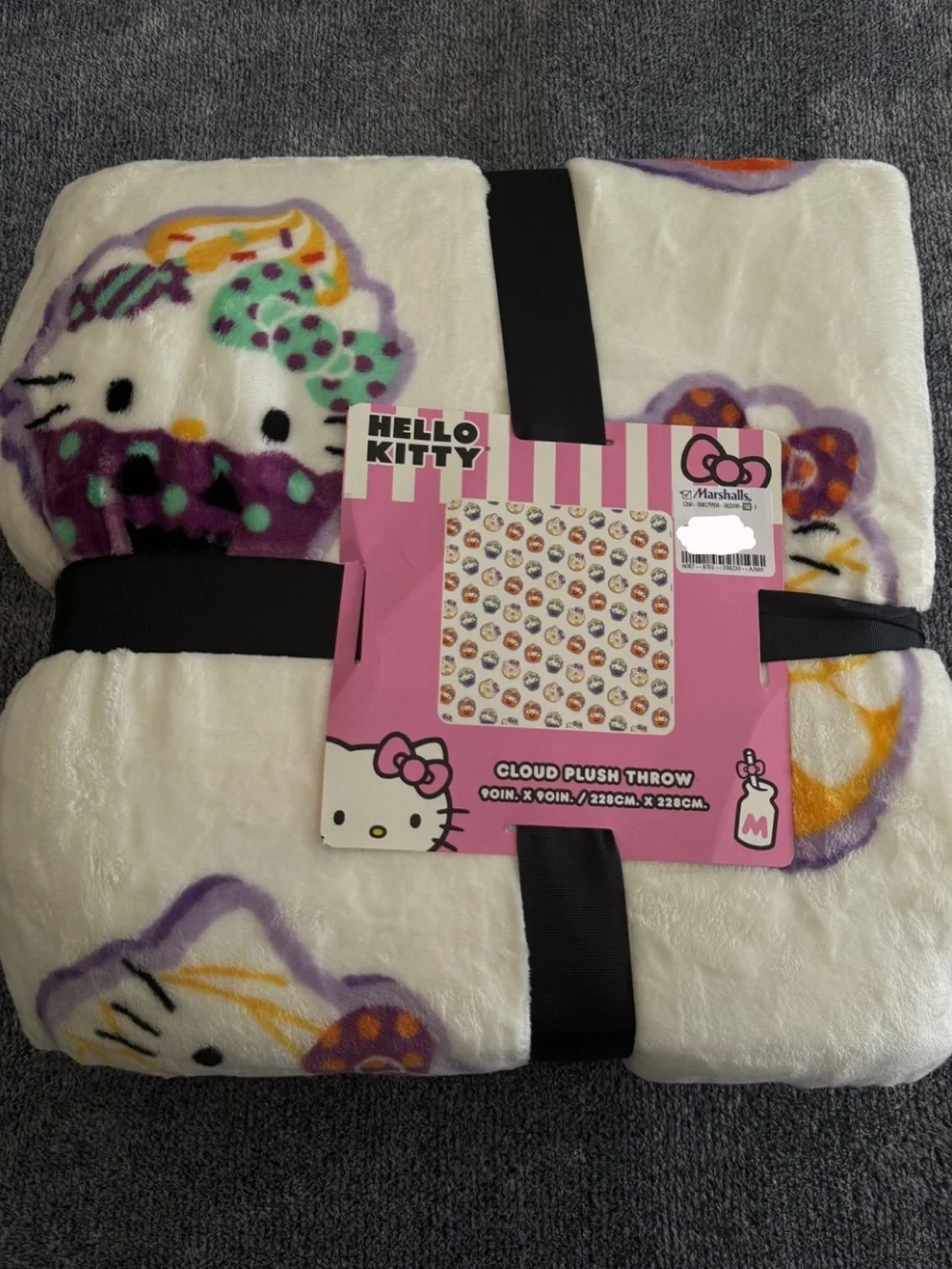 Hello Kitty White Plush Throw with Purple, Yellow & Teal Accents